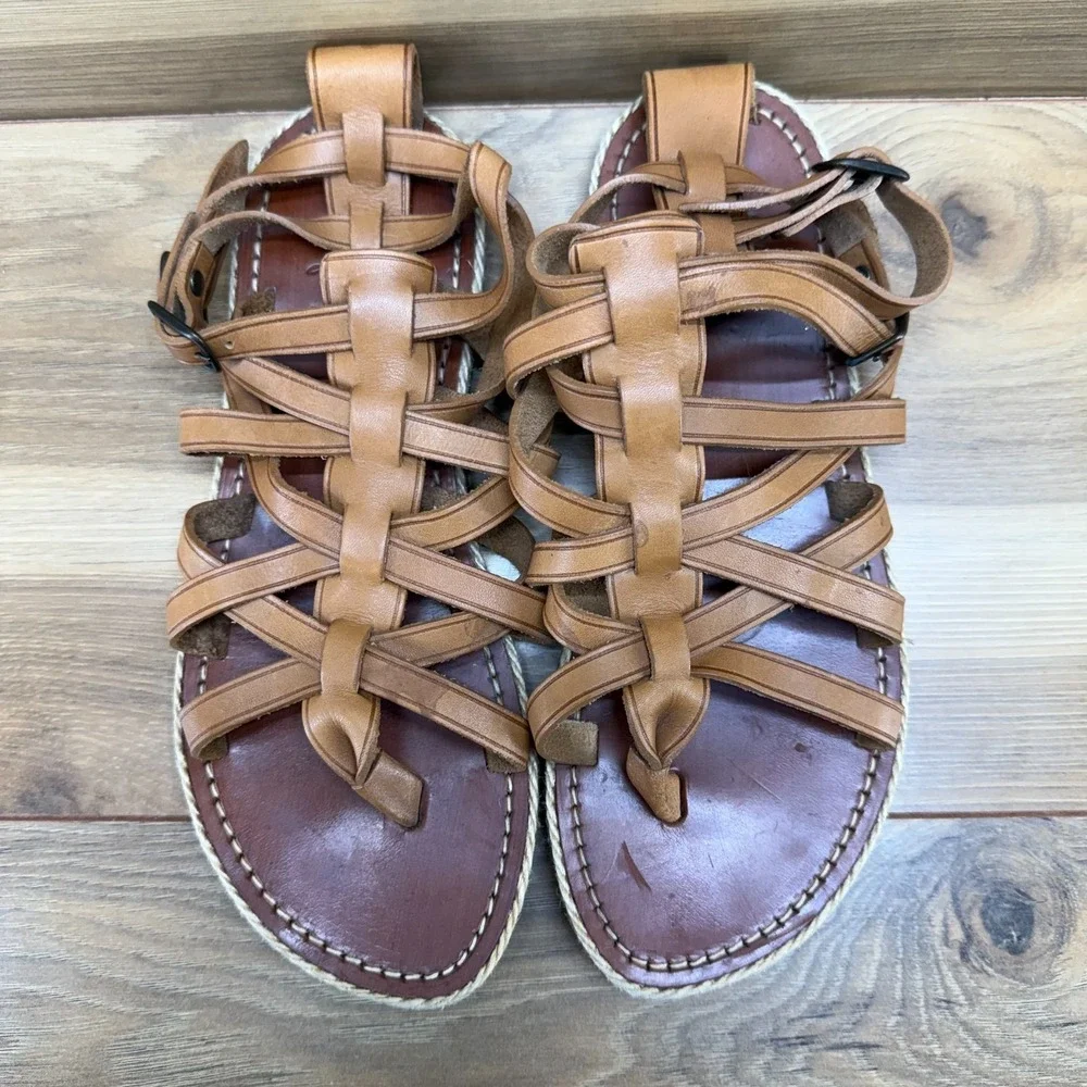 Christian Louboutin Strappy Ankle Strap Sandals 8 EU 38 Tan Leather